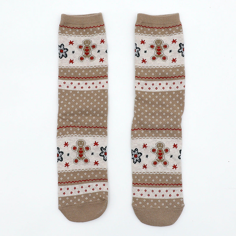 Christmas Couple Cotton Socks Gingerbread Man Gold Thread Men