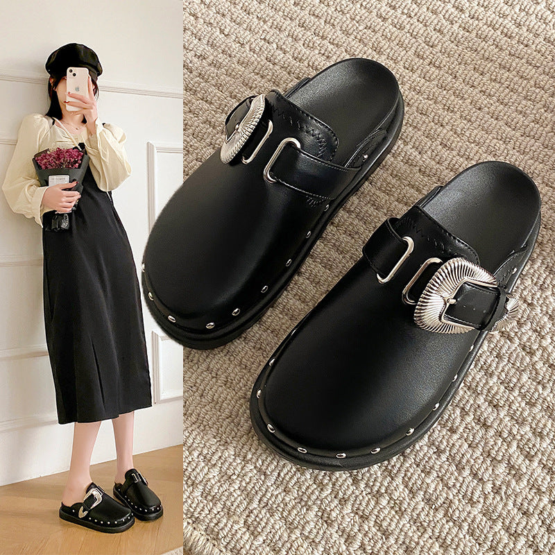 Thick Bottom Toe Cap Rivet Casual All-match Half Slippers