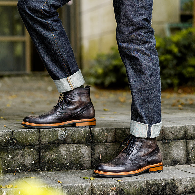 Casual Leather Round Toe Boots