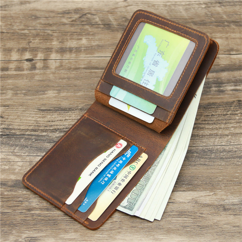 Men's CowHide Leather Retro Tri-Fold Wallet