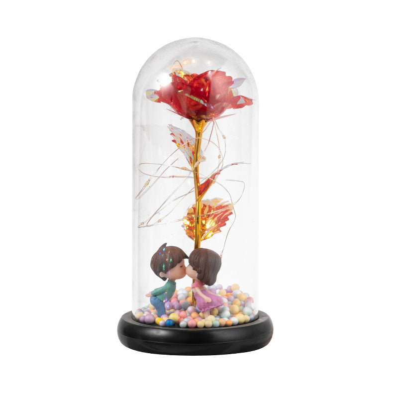 Valentines Eternal Rose LED Light Foil Flower In Glass Cover Night Light