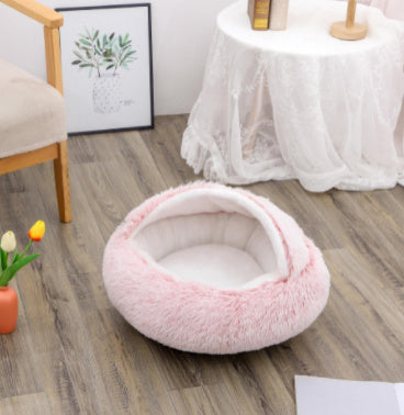 2 In 1 Dog And Cat Bed Pet Winter Bed Round Plush Warm Bed