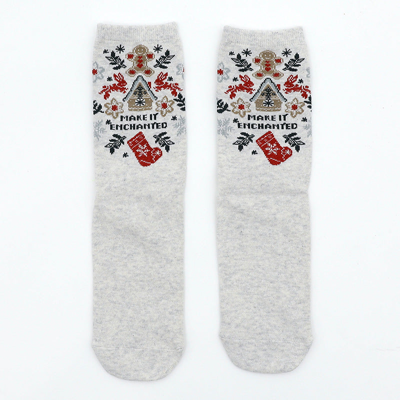 Christmas Couple Cotton Socks Gingerbread Man Gold Thread Men