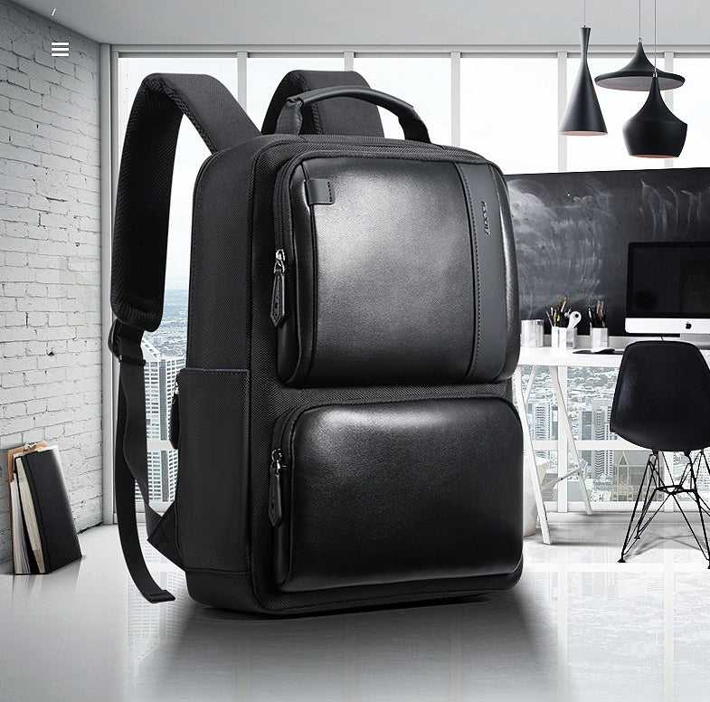 Black Leather College Anti Theft Travelling Bag