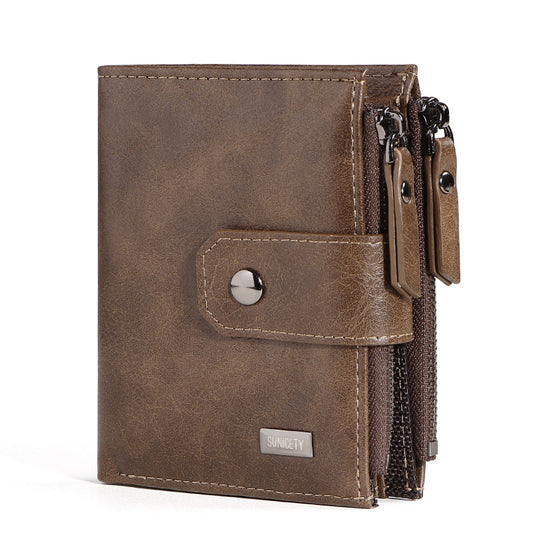 Anti-Theft Brush Business Leather Thin Short Wallet