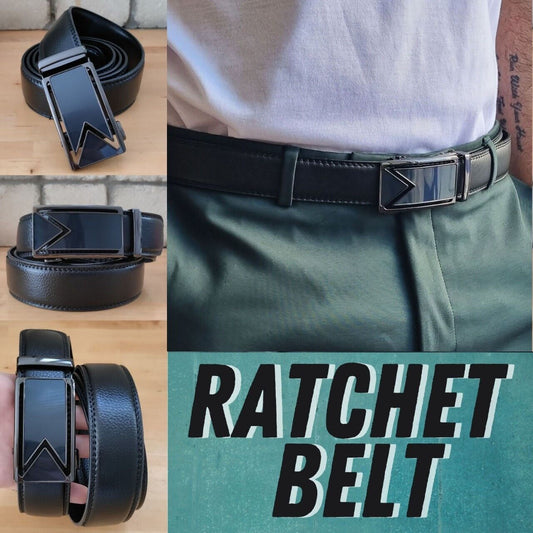 Men's Ratchet Belt Leather With Slide Buckle Ratchet