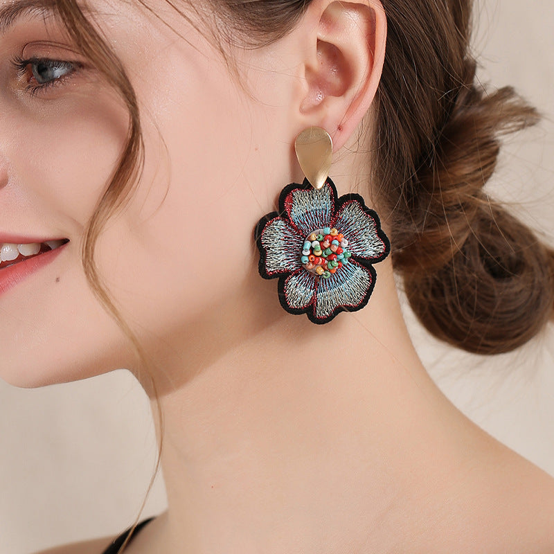 Handmade Embroidery Bead Earrings Fashion Lady