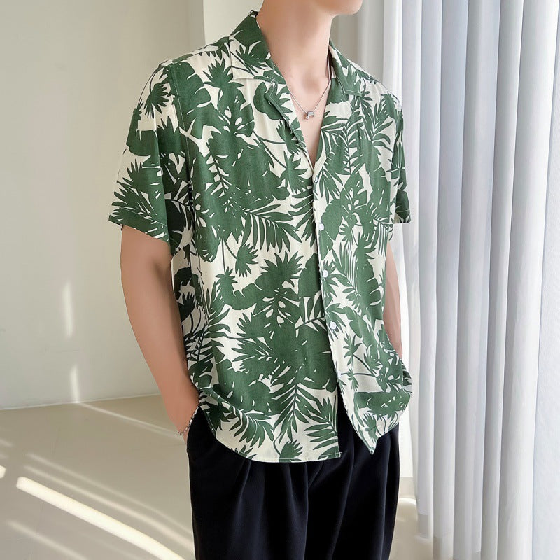 Cuban Collar Loose Shoulder Shirt