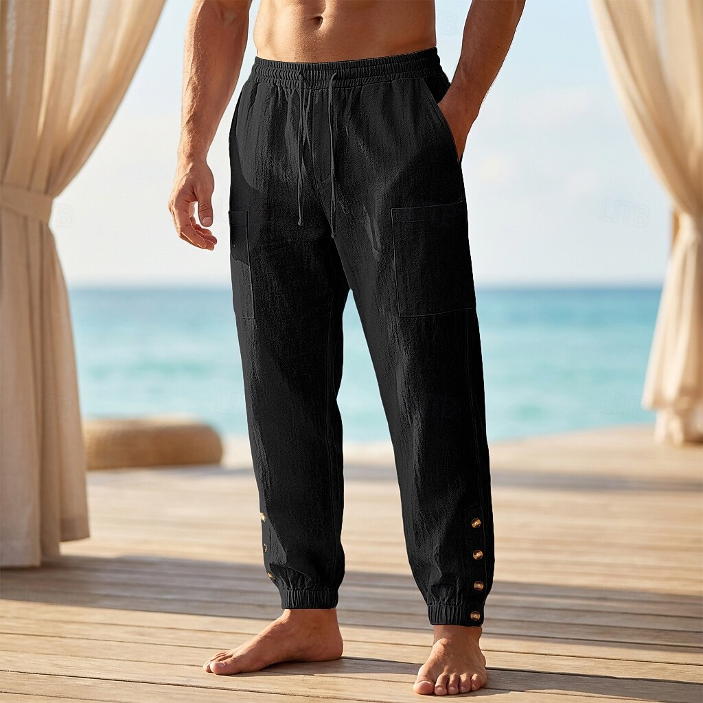 Casual Loose Fit Linen with Buttoned Pants