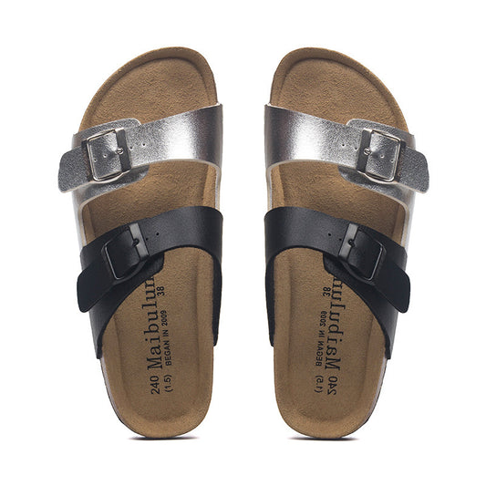 Maibulun Flat Cork Slippers Color Matching Ins Style Summer Beach Outdoor Home Sandals Couple Plus Size