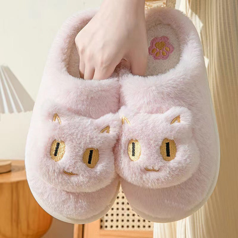 Cotton Slippers Plush Cartoon Cat Platform Non-slip Slippers