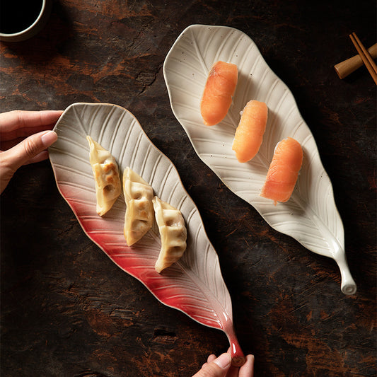 Retro Kiln Transformed Leaf Ceramic Sushi Plate