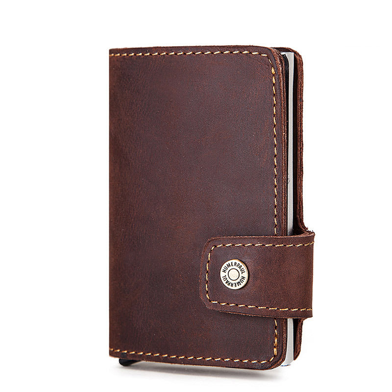 RFID Leather Automatic Pop Up Credit Card Case Business Card Case Metal Aluminum Card Holder