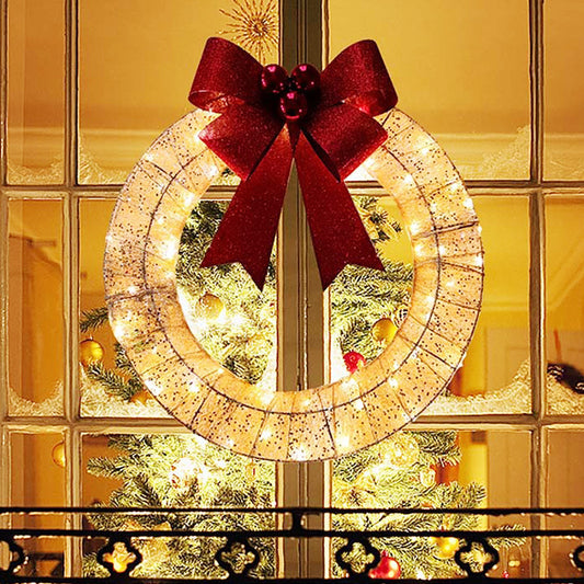 Christmas Door Garland 50CM Luminous LED Warm Light Metal Luminous Wreath