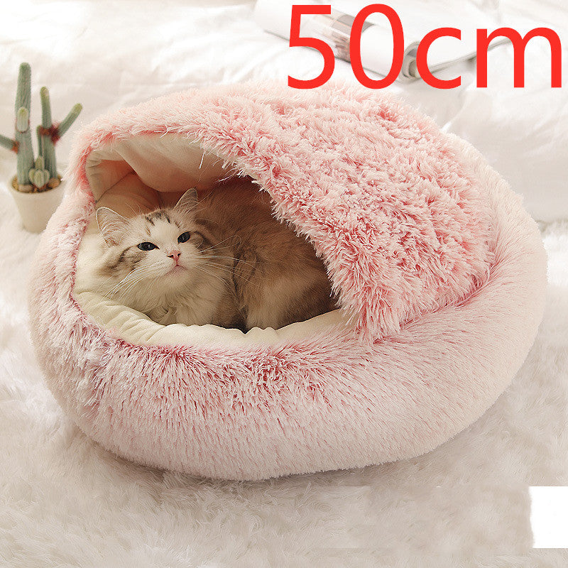 2 In 1 Dog And Cat Bed Pet Winter Bed Round Plush Warm Bed