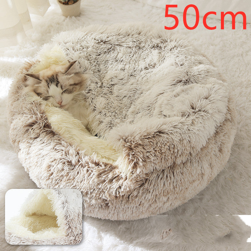 2 In 1 Dog And Cat Bed Pet Winter Bed Round Plush Warm Bed