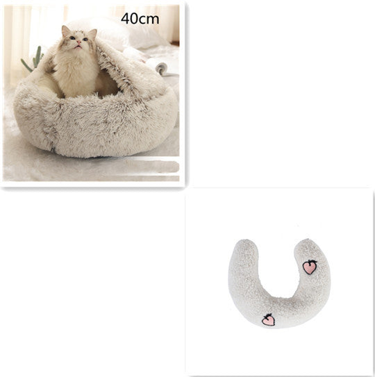 2 In 1 Dog And Cat Bed Pet Winter Bed Round Plush Warm Bed