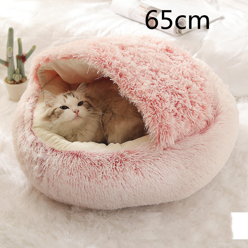 2 In 1 Dog And Cat Bed Pet Winter Bed Round Plush Warm Bed