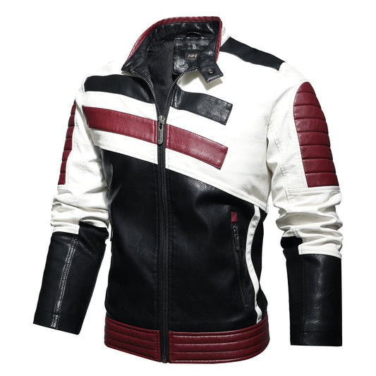 Motorcycle Leather Stand Collar Jacket