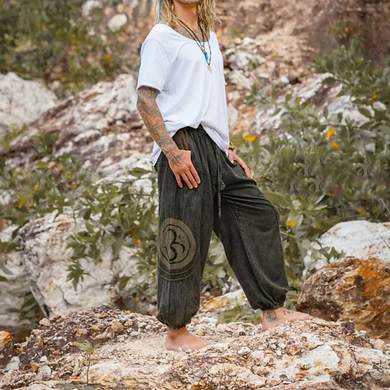 Ethnic Style Pattern Fashion Men's Casual Ankle-tied Trousers