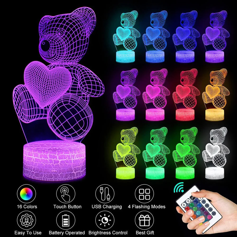 Valentines 3D Lamp Acrylic USB LED Night Lights Neon Sign