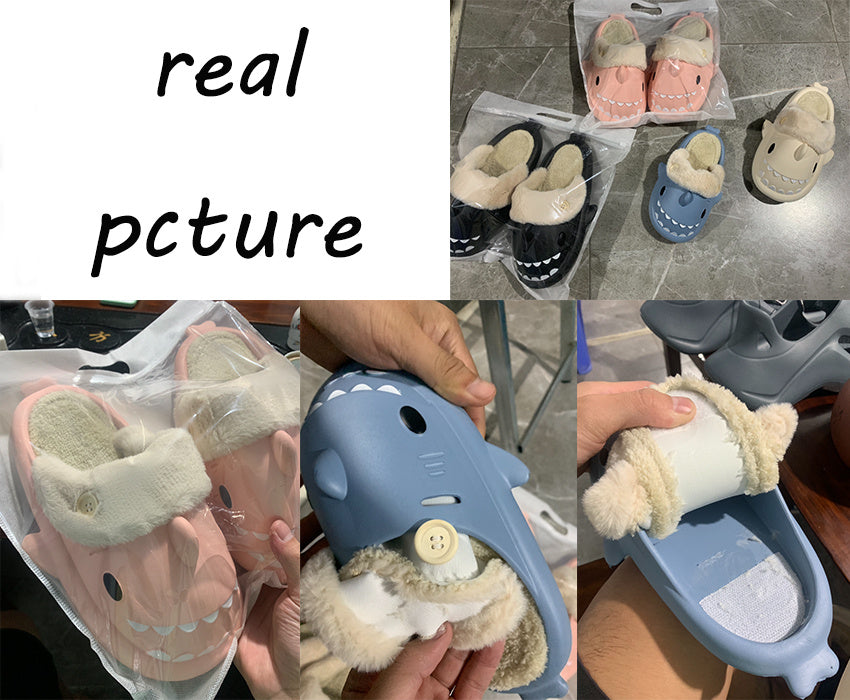 Winter Shark Shoes House Slippers With Button EVA Couple Slippers