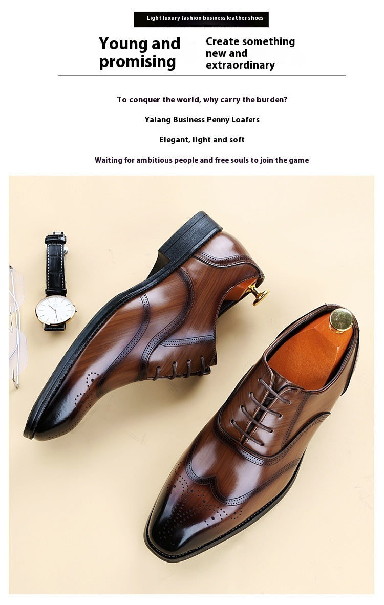 Formal Leather British Brogue Pointed-Toe Lace Up Shoes