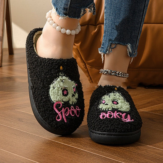 Halloween Green Skull Interior Home Slippers