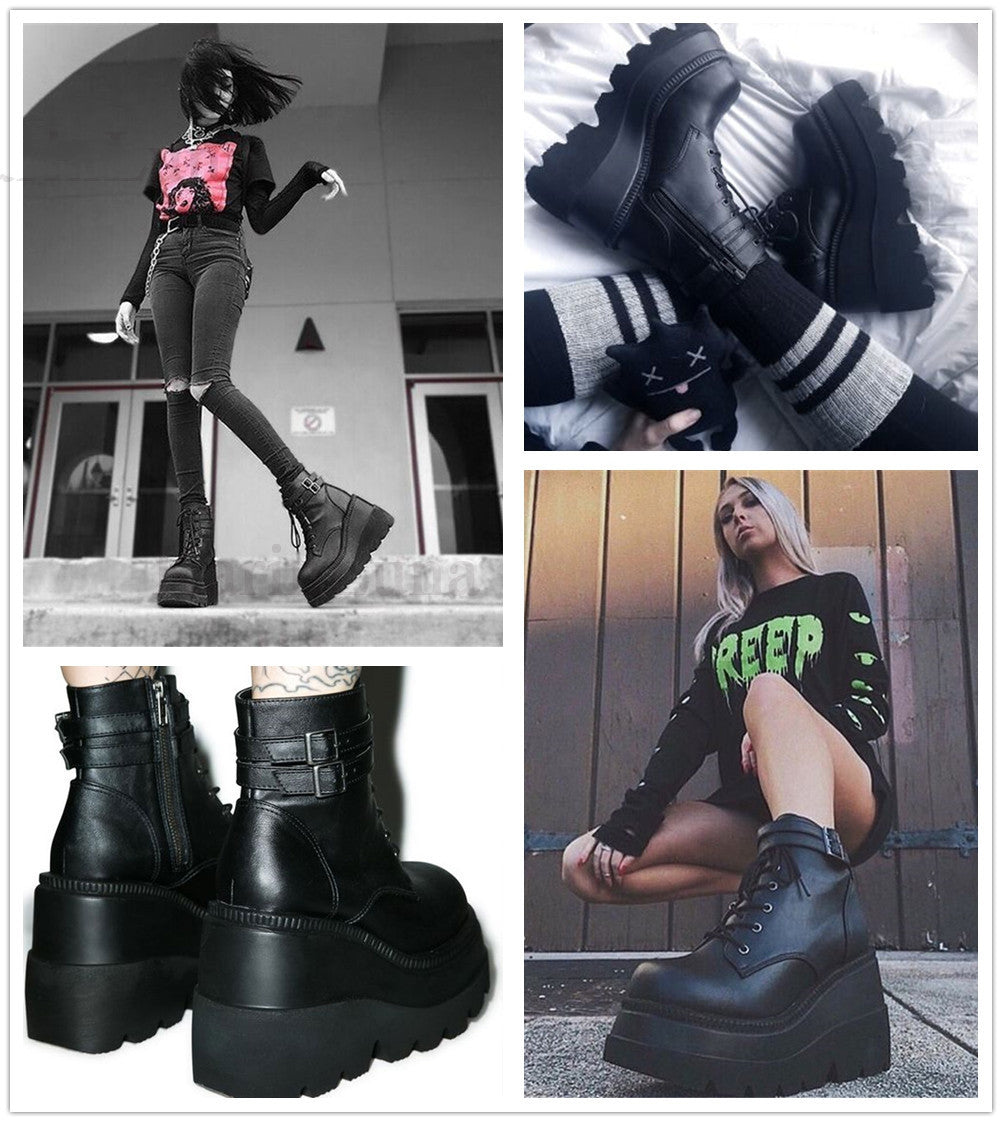 Women's Dark Gothic Wedge Platform Ankle Boots
