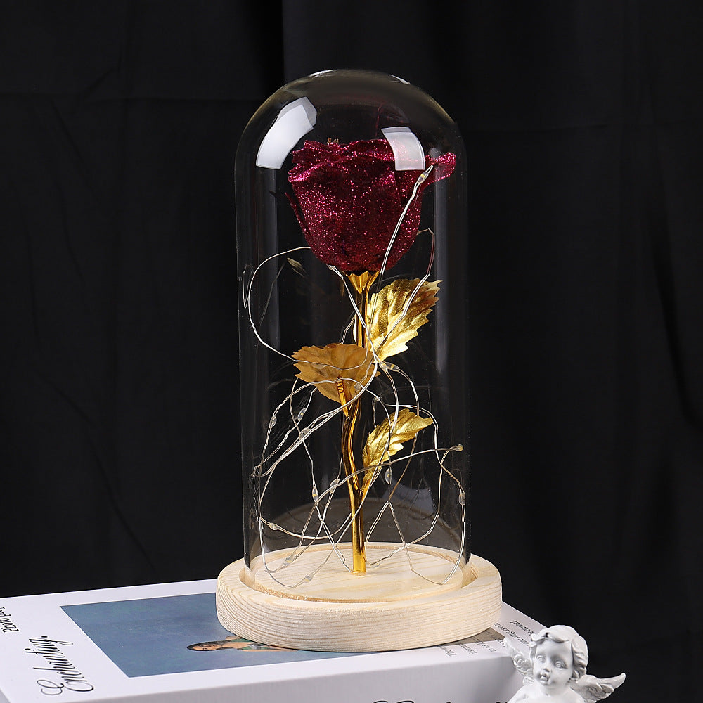 Valentines Day Gift Eternal Rose Flowers LED Night Light In Glass