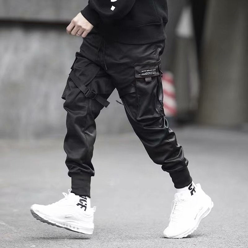 Rubans Harem Joggers hommes Cargo pantalon Streetwear Hip Hop poches décontractées coton pantalon de survêtement