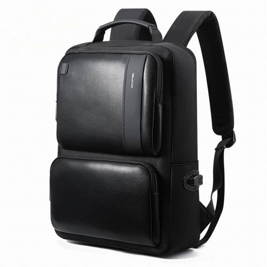 Black Leather College Anti Theft Travelling Bag