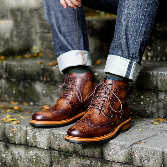 Casual Leather Round Toe Boots