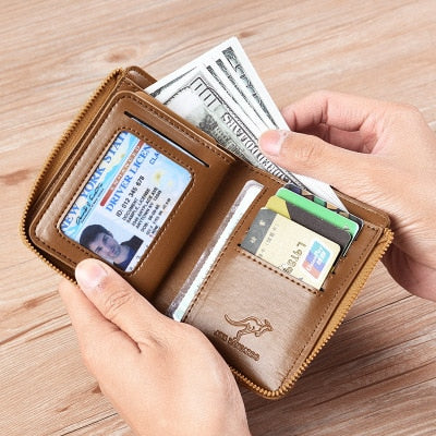 Leather Fashion Short Desigh Zipper Card Holder Purse Solid Coin Pocket