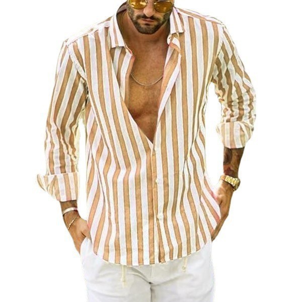 Polo Collar Stripes Shirt Loose