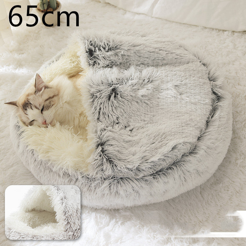 2 In 1 Dog And Cat Bed Pet Winter Bed Round Plush Warm Bed