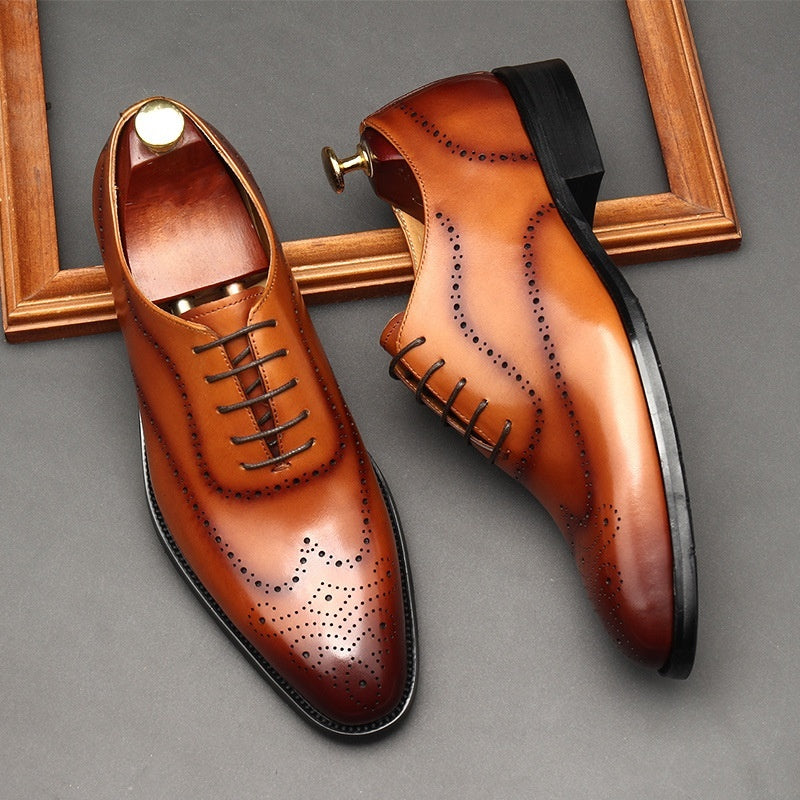 Leather British Pointed Toe Business Formal Wear Lace-up Shoes