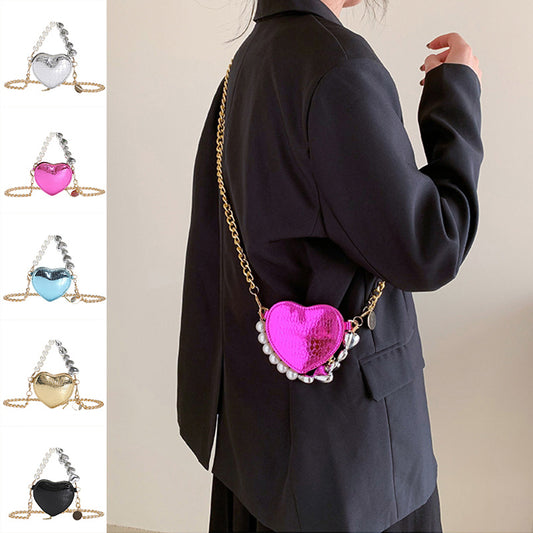 Valentines Mini Love-Shape Fashion Purse Shoulder Bag Lipstick Bag with Chain