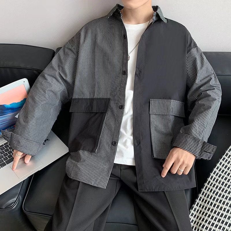 Patchwork Contrast Loose Long Sleeve Shirt
