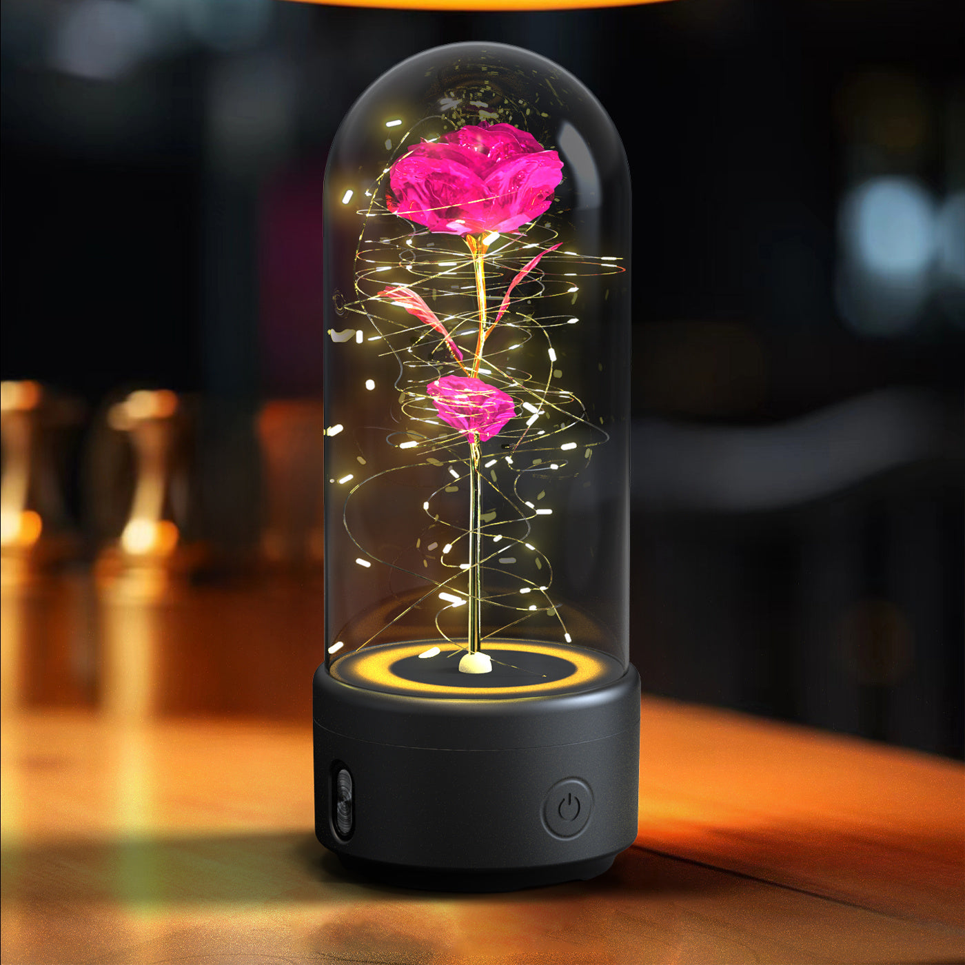 Valentines 2 In 1 Rose Flowers Luminous LED Night Light Bluetooth-Compatible Speaker Gift Glass Cover