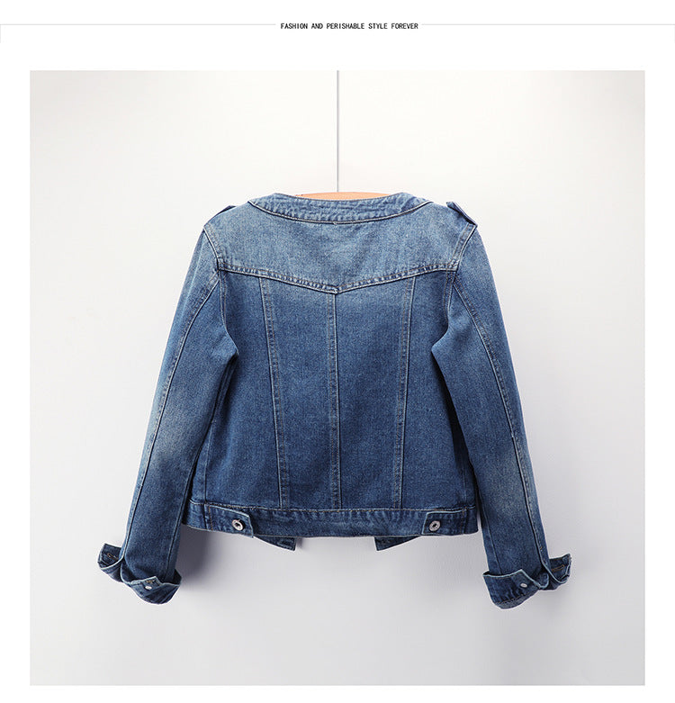 Round Neck Casual Short Denim Jacket