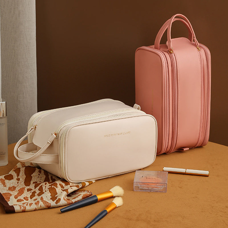 Three-Layer Double Zipper U-Shaped Design Fashion Cosmetic Leather Bag