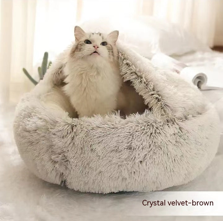 2 In 1 Dog And Cat Bed Pet Winter Bed Round Plush Warm Bed