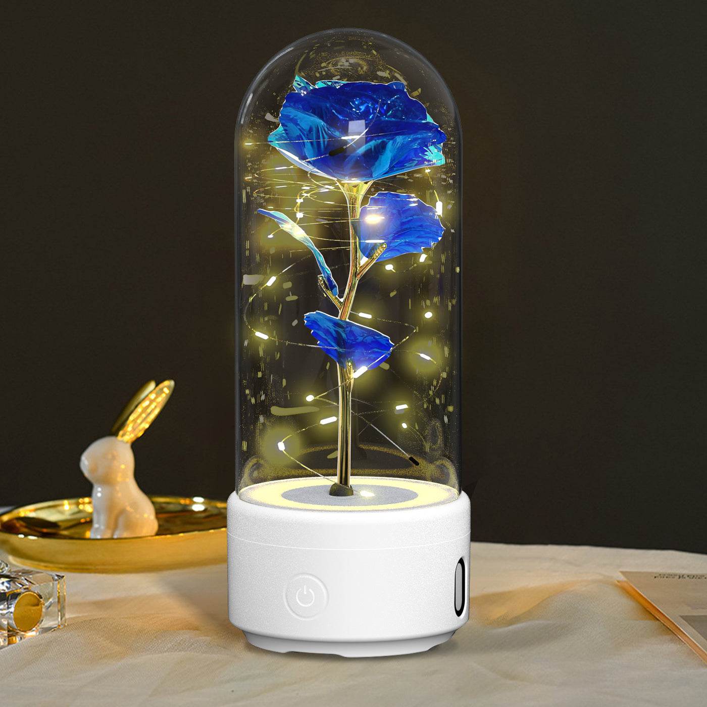 Valentines 2 In 1 Rose Flowers Luminous LED Night Light Bluetooth-Compatible Speaker Gift Glass Cover