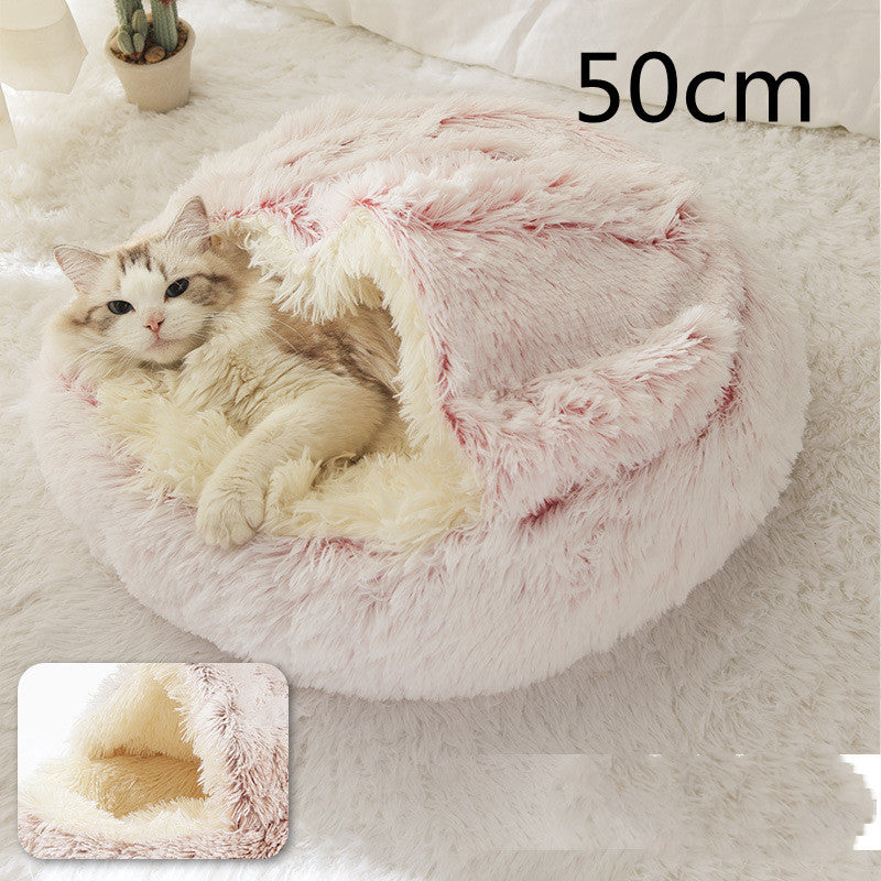 2 In 1 Dog And Cat Bed Pet Winter Bed Round Plush Warm Bed