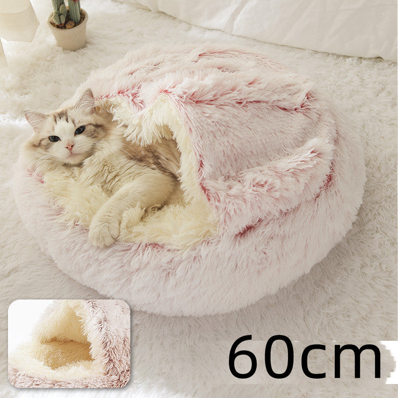 2 In 1 Dog And Cat Bed Pet Winter Bed Round Plush Warm Bed