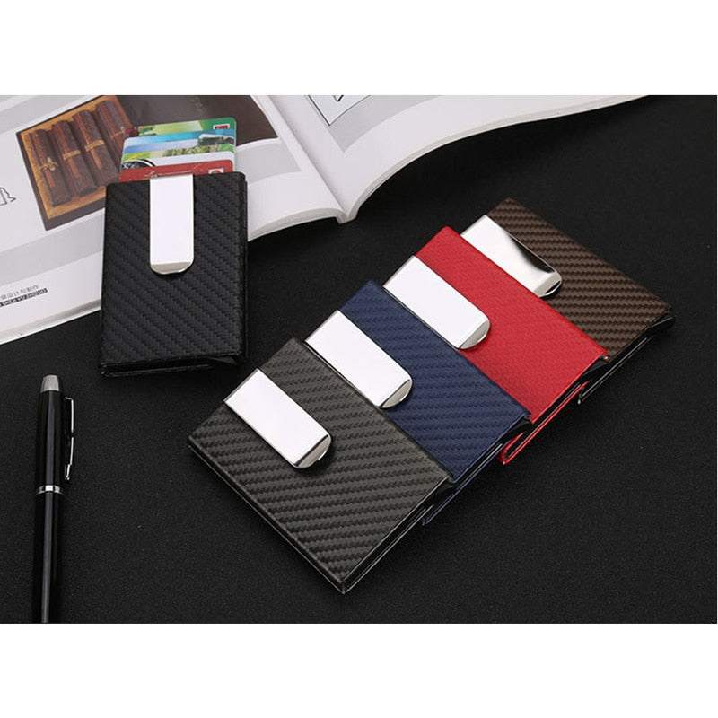 RFID Buisness Card Holder Carbon Fiber Wallet Automatic Case
