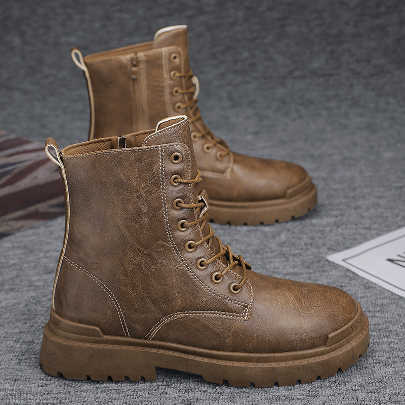 Leather High-Top British Platform Work Shoes