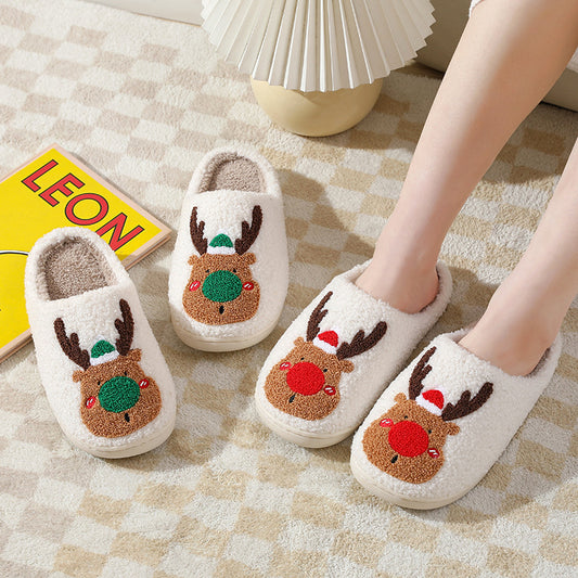 Christmas Elk Winter Warm Home Cotton Slippers