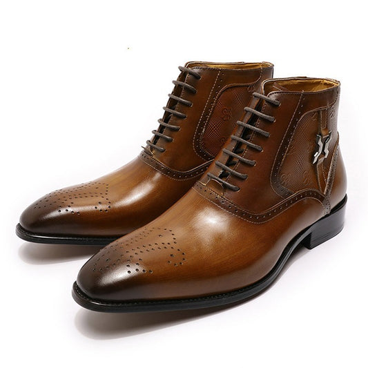 Pointed Leather Boots Front Lace-up Boots